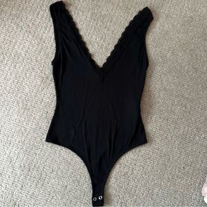 Bershka V-Neck Bodysuit with Lace Trim